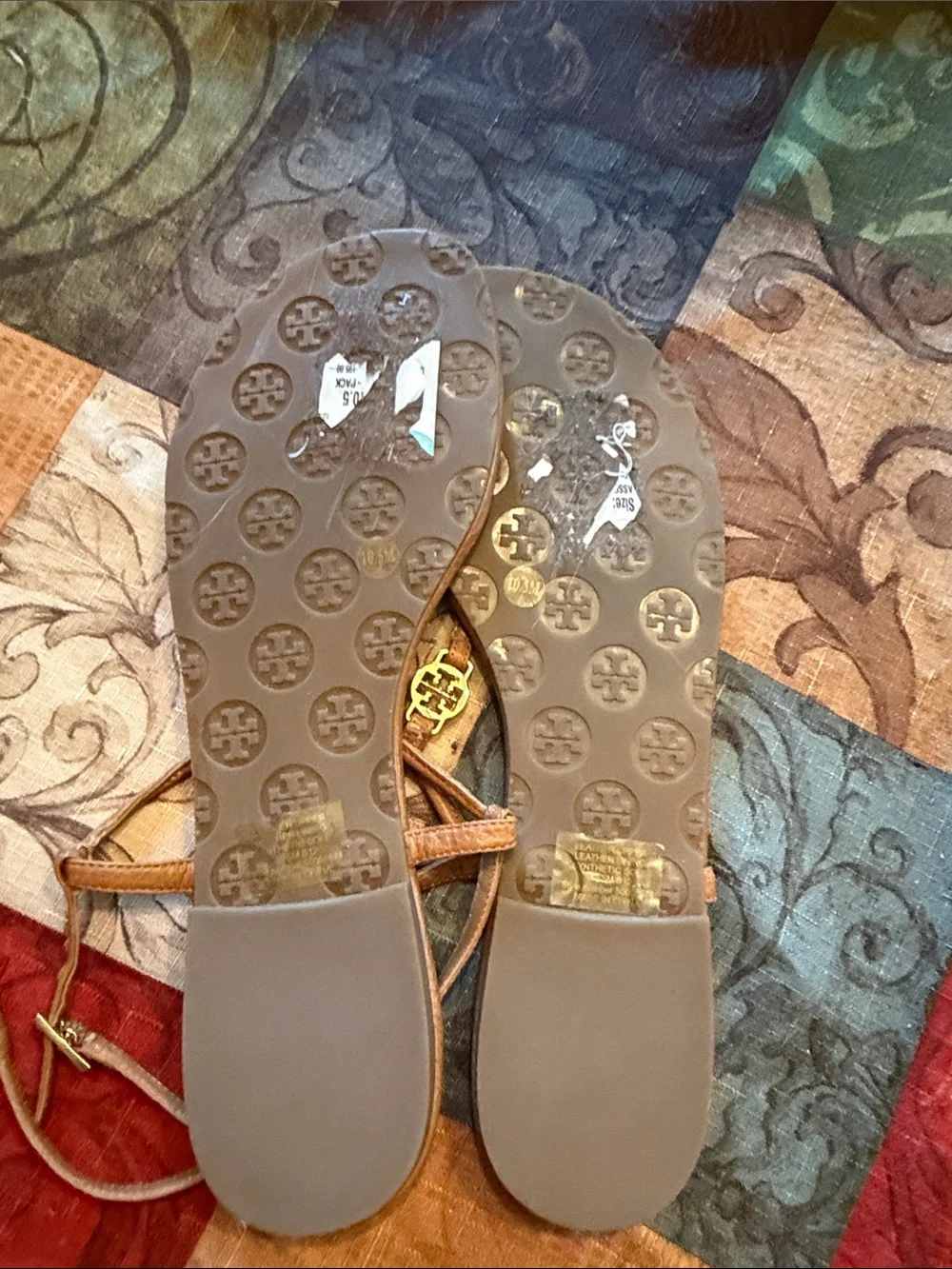 Tory Burch Tan Leather Thong Sandals with Gold Logo